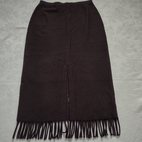 Rickie Freeman Teri Jon embroidered wool knitwear maxi skirt chocolate brown - Picture 8 of 11